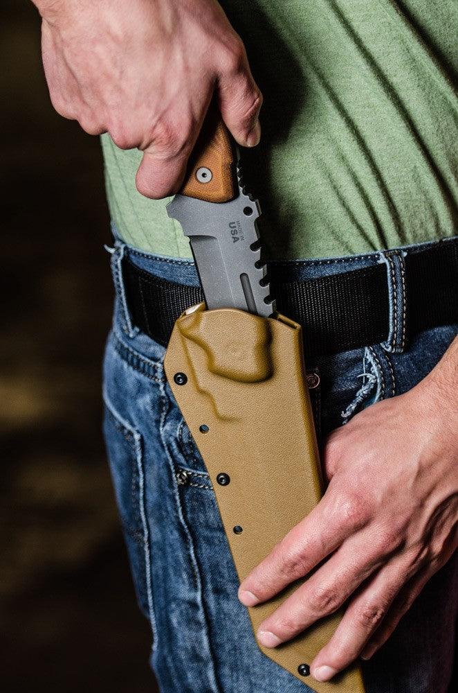 TOPS Knives Steel Eagle Delta Class Tan/Black Canvas Micarta Acid Rain Tanto 1095HC - Knives.mx