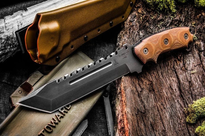 TOPS Knives Steel Eagle Delta Class Tan/Black Canvas Micarta Acid Rain Tanto 1095HC - Knives.mx