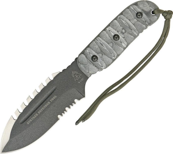 TOPS Knives Stryker Defender Tool Black Linen Micarta Traction Coating 1095HC - Knives.mx