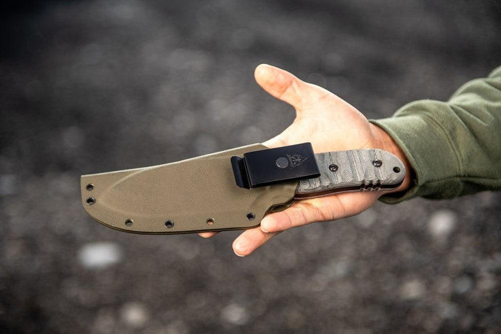 TOPS Knives Stryker Defender Tool Black Linen Micarta Traction Coating 1095HC - Knives.mx