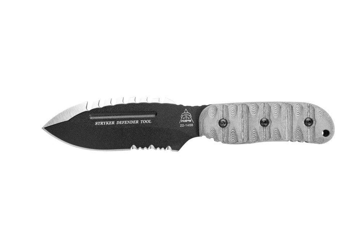 TOPS Knives Stryker Defender Tool Black Linen Micarta Traction Coating 1095HC - Knives.mx