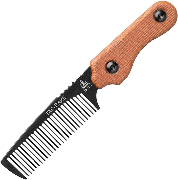 TOPS Knives Tac Rake Beard Comb Tan canvas Micarta Black Traction Coated Comb - Knives.mx