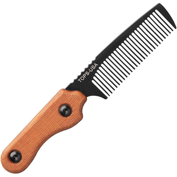 TOPS Knives Tac Rake Beard Comb Tan canvas Micarta Black Traction Coated Comb - Knives.mx