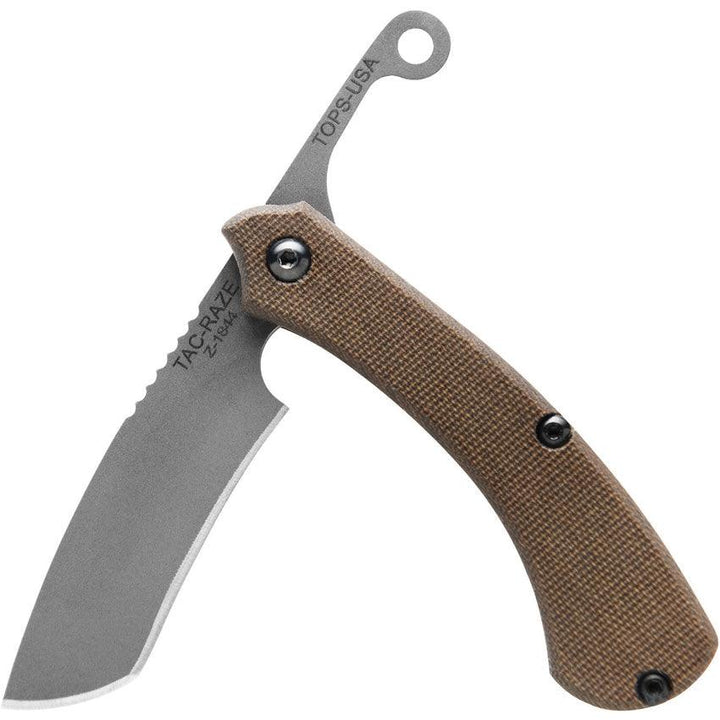 TOPS Knives Tac-Raze Green Green Canvas Micarta Tumbled 1095HC - Knives.mx