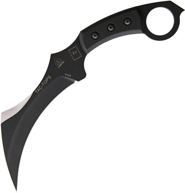 TOPS Knives Tac Tops Karambit Black Canvas Micarta Black Traction Coating 1095HC - Knives.mx