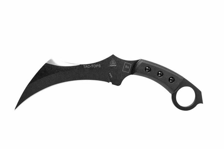 TOPS Knives Tac Tops Karambit Black Canvas Micarta Black Traction Coating 1095HC - Knives.mx