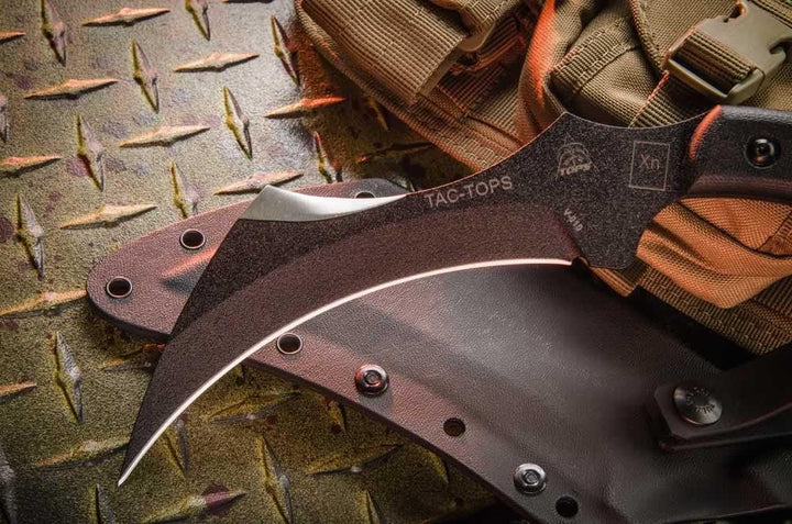 TOPS Knives Tac Tops Karambit Black Canvas Micarta Black Traction Coating 1095HC - Knives.mx