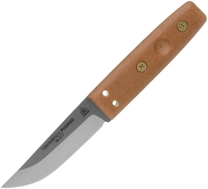 TOPS Knives Tanimboca Puukko Tan Canvas Micarta Tumble 1095HC - Knives.mx