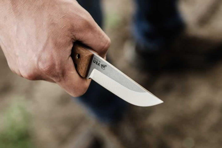 TOPS Knives Tanimboca Puukko Tan Canvas Micarta Tumble 1095HC - Knives.mx