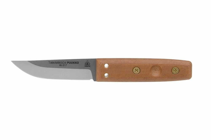 TOPS Knives Tanimboca Puukko Tan Canvas Micarta Tumble 1095HC - Knives.mx