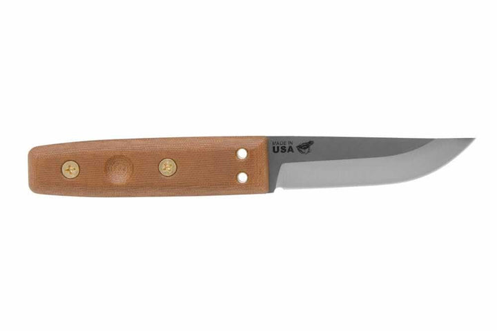 TOPS Knives Tanimboca Puukko Tan Canvas Micarta Tumble 1095HC - Knives.mx