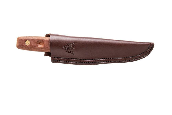 TOPS Knives Tanimboca Puukko Tan Canvas Micarta Tumble 1095HC - Knives.mx