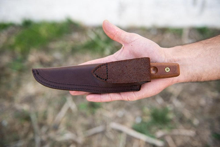 TOPS Knives Tanimboca Puukko Tan Canvas Micarta Tumble 1095HC - Knives.mx
