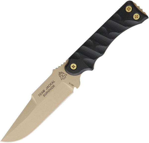 TOPS Knives Team Jackal Survivor Black G10 Rocky Mountain Tread Coyote Tan 1095HC - Knives.mx