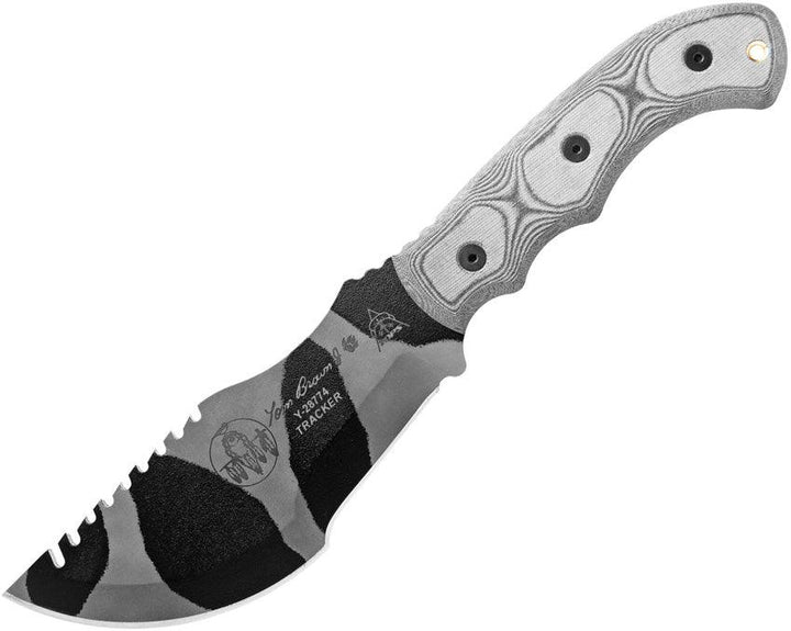 TOPS Knives Tom Brown Tracker Black Linen Micarta Camo 1095HC - Knives.mx