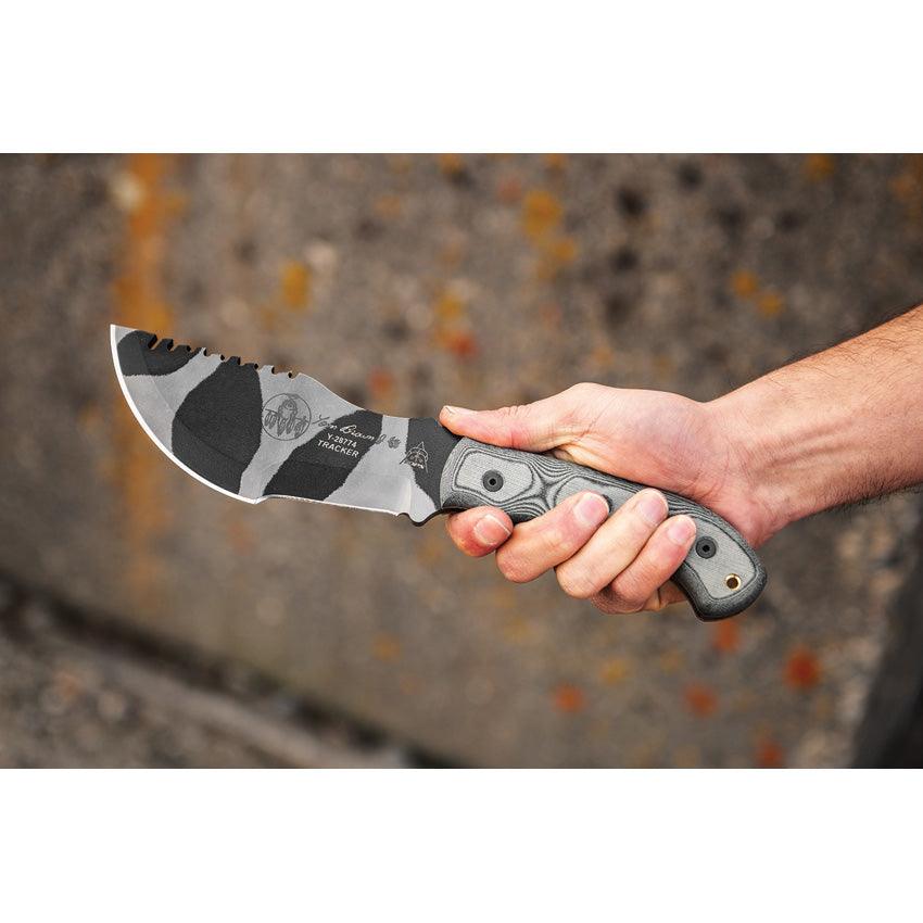 TOPS Knives Tom Brown Tracker Black Linen Micarta Camo 1095HC - Knives.mx