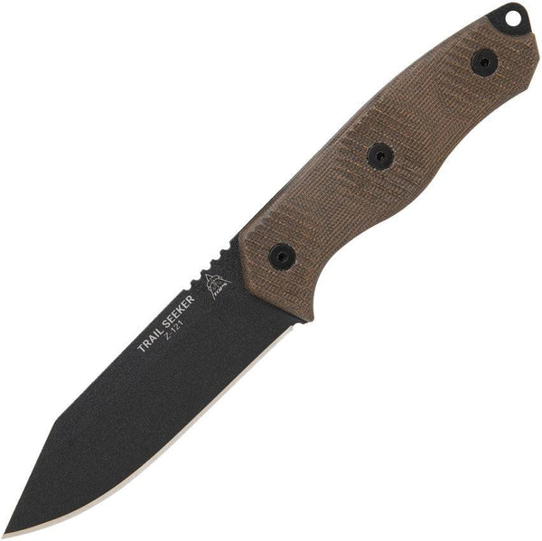 TOPS Knives Trail Seeker Green Canvas Micarta Black Traction Coating 1095HC - Knives.mx