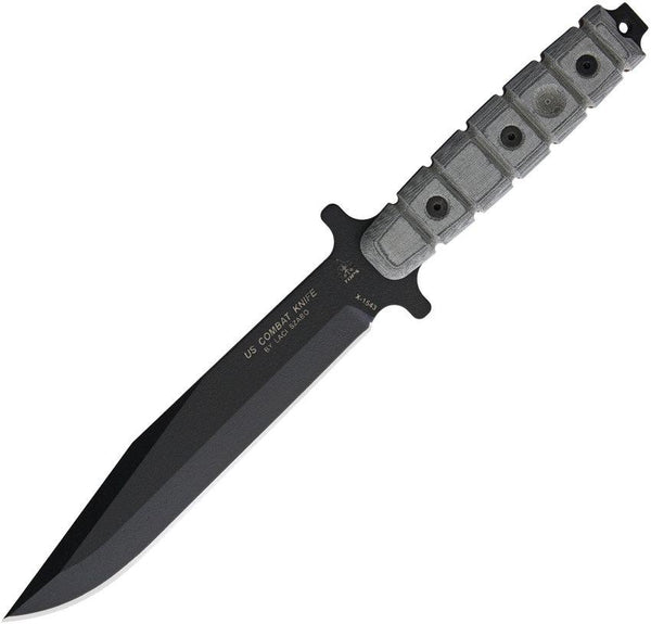 TOPS Knives US Combat Knife Black Linen Micarta Black Traction Coating 1095HC - Knives.mx