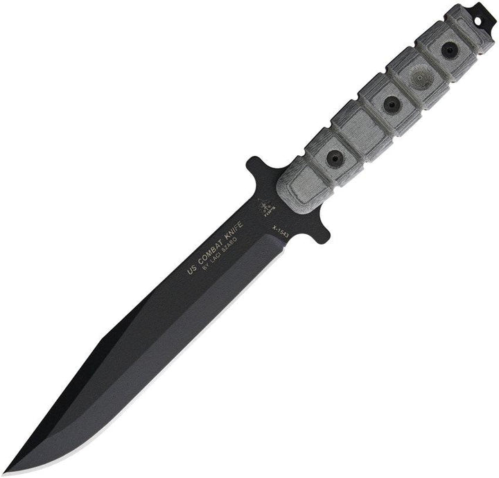 TOPS Knives US Combat Knife Black Linen Micarta Black Traction Coating 1095HC - Knives.mx