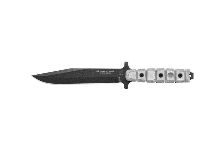 TOPS Knives US Combat Knife Black Linen Micarta Black Traction Coating 1095HC - Knives.mx