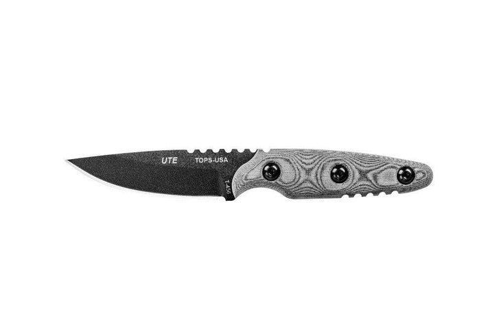 TOPS Knives UTE-Utility Tool Edged Black Linen Micarta Black Coating 1095HC - Knives.mx