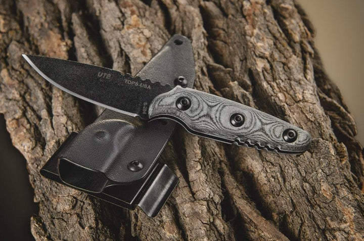 TOPS Knives UTE-Utility Tool Edged Black Linen Micarta Black Coating 1095HC - Knives.mx