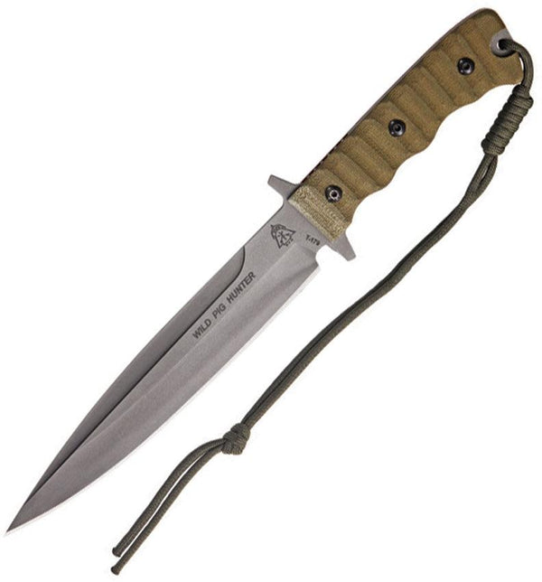 TOPS Knives Wild Pig Hunter Green Canvas Micarta Rocky M Tread River Wash 1095HC - Knives.mx