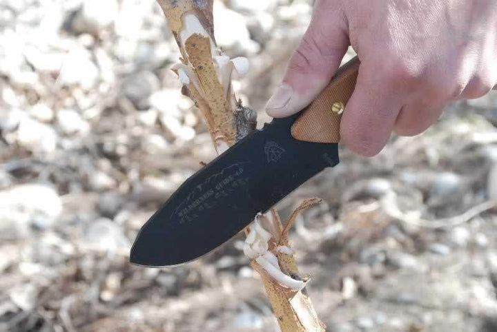 TOPS Knives Wilderness Guide 4.0 Tan Canvas Micarta Black Traction Coating 1095HC - Knives.mx