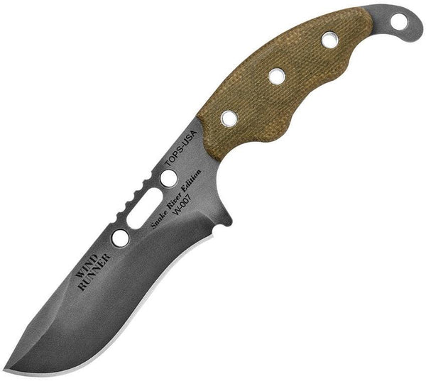 TOPS Knives Wind Runner Green Canvas Micarta Black River Wash 1095HC - Knives.mx