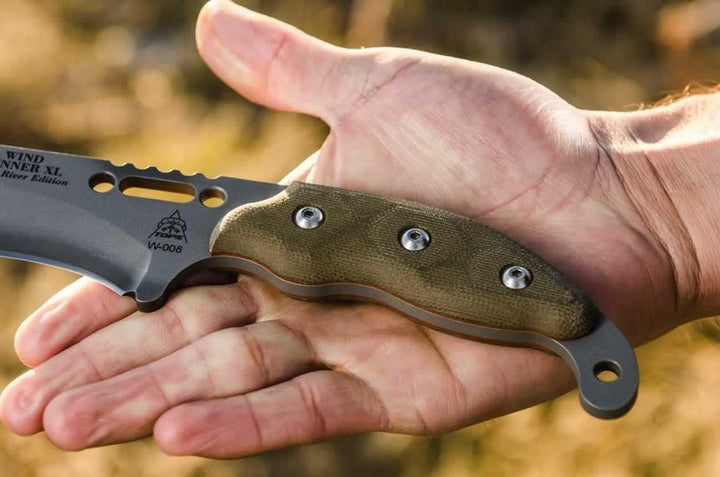 TOPS Knives Wind Runner XL Green Canvas Micarta Black River Wash 1095HC - Knives.mx