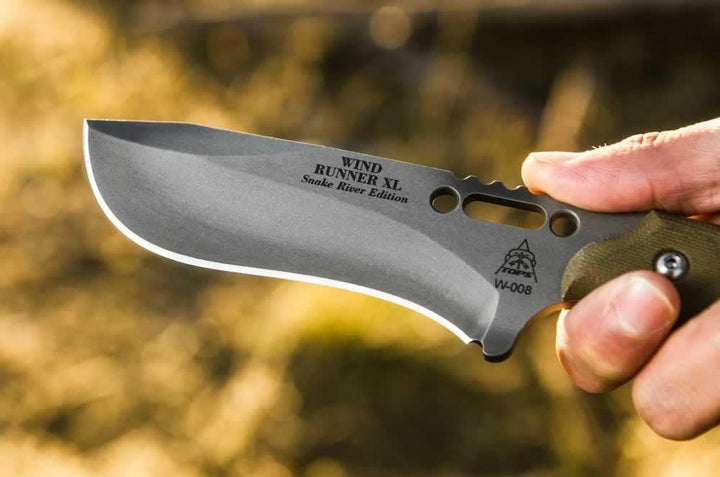 TOPS Knives Wind Runner XL Green Canvas Micarta Black River Wash 1095HC - Knives.mx