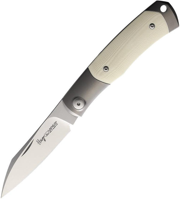 Viper Hug Folder Ivory White G10 Titanium Bolsters Satin Wharncliffe Bohler M390 - Knives.mx