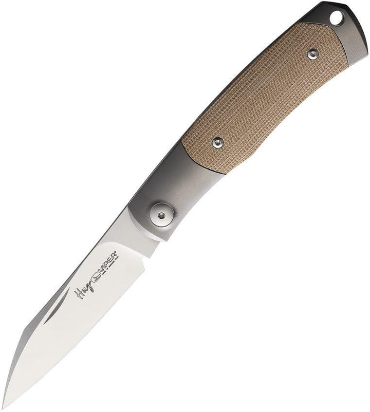 Viper Hug Folder Natural Micarta Titanium Bolsters Satin Wharncliffe Bohler M390 - Knives.mx