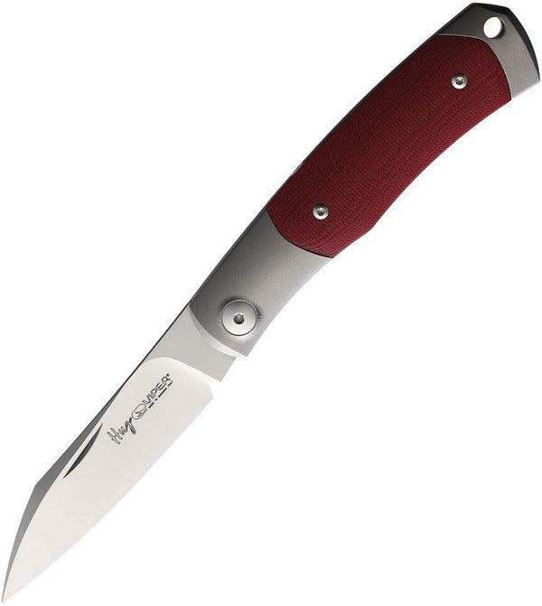 Viper Hug Folder Red G10 Titanium Bolsters Satin Wharncliffe Bohler M390 - Knives.mx