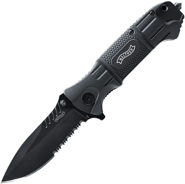 Walther Black Tac Linerlock 440C Serrated - Knives.mx