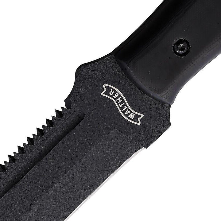 Walther MSM Machete Black G10 Powder Coated Sawback 1065HC - Knives.mx