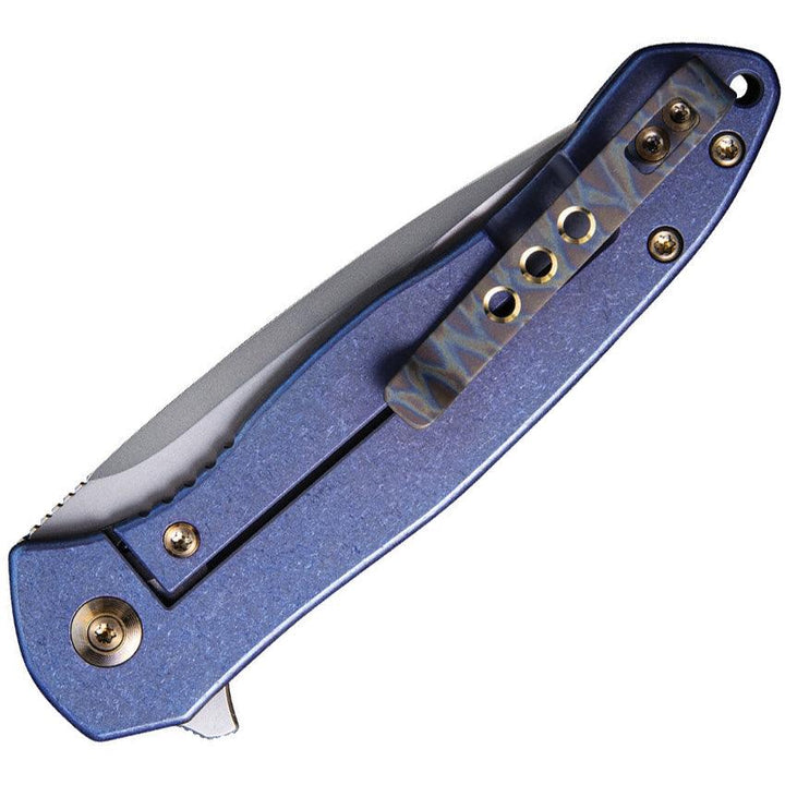 We Knife Kitefin Framelock Blue SW Titanium Bead Blast CPM S35VN - Knives.mx