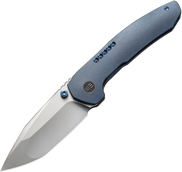 We Knife Trogon Framelock Blue 6AL4V Titanium Silver Bead Blasted CPM 20CV - Knives.mx
