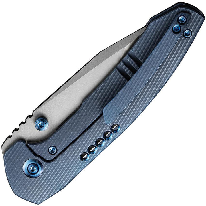 We Knife Trogon Framelock Blue 6AL4V Titanium Silver Bead Blasted CPM 20CV - Knives.mx