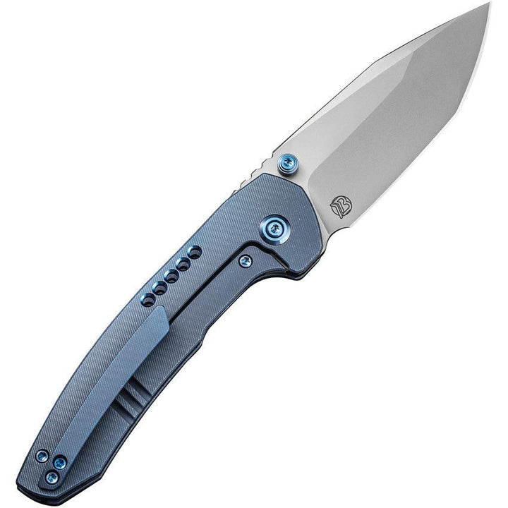 We Knife Trogon Framelock Blue 6AL4V Titanium Silver Bead Blasted CPM 20CV - Knives.mx