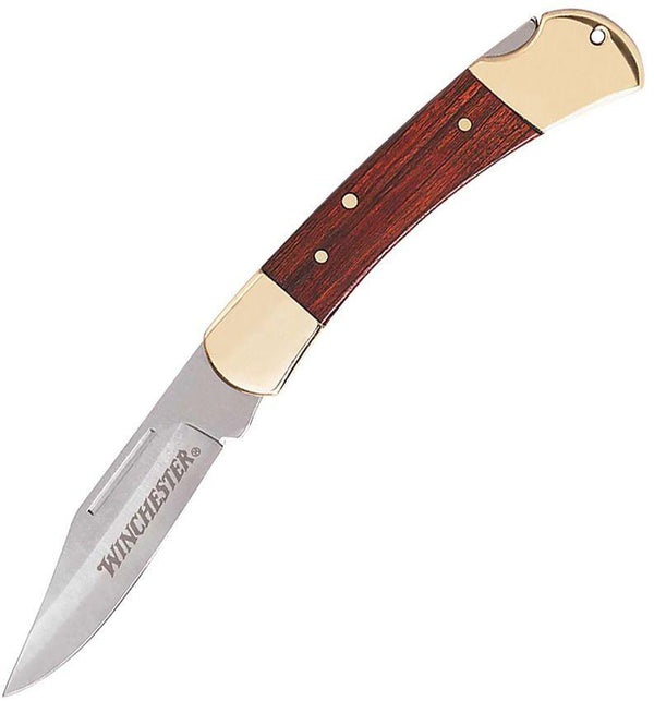 Winchester Gerber Lockback Brown Wood Brass Bolsters Stainless Clip Point Blade - Knives.mx