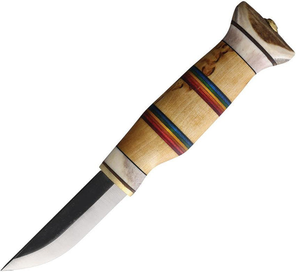 Wood Jewel Fixed Blade Rainbow Curly Birch Carbon Steel - Knives.mx