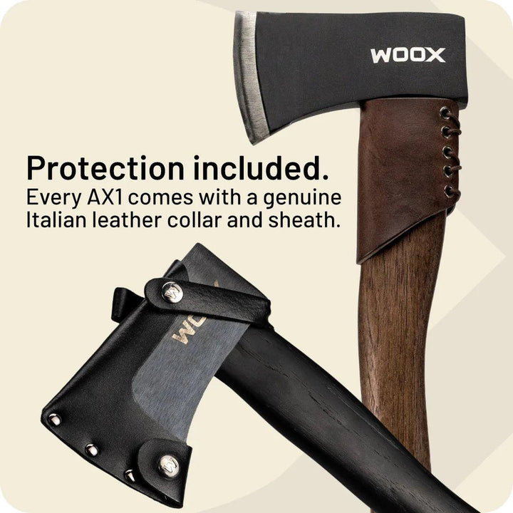 WOOX AX1 Bushcraft Axe Walnut Appalachian Hickory Black Cerakote Tempered Carbon Steel - Knives.mx