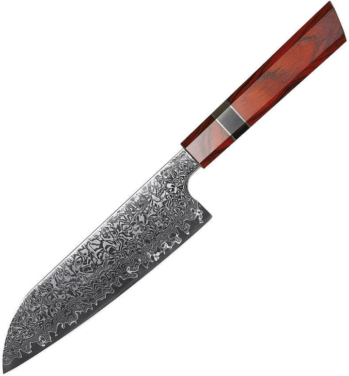 Xin Cutlery Japanese Style Santoku Rosewood, Buffalo Horn, and Nickel Silver Polished Damascus VG-10 - Knives.mx