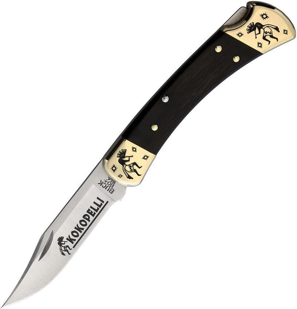 Yellowhorse Custom Buck 110 Lockback Ebony Wood Kokopelli Artwork Clip Point 420HC - Knives.mx