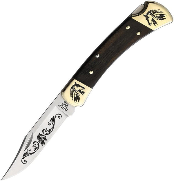 Yellowhorse Custom Buck 110 Lockback Horse Artwork Clip Point 420HC - Knives.mx