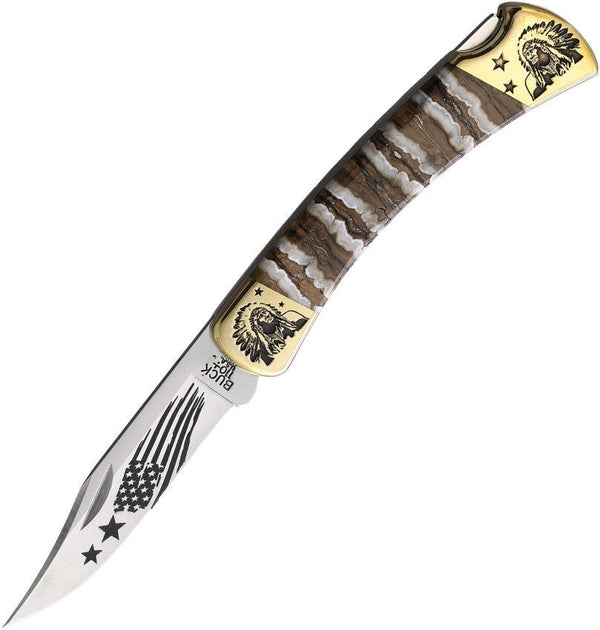 Yellowhorse Custom Buck 110 Lockback Mammoth Chief Artwork Clip Point 420HC - Knives.mx