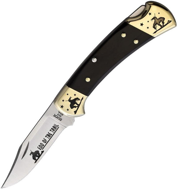 Yellowhorse Custom Buck 112 Lockback Ebony Wood End of The Trail Artwork Clip Point 420HC - Knives.mx