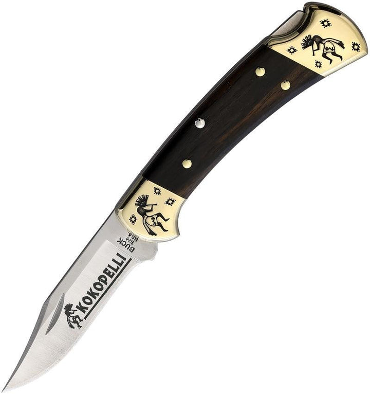 Yellowhorse Custom Buck 112 Lockback Ebony Wood Kokopelli Artwork Clip Point 420HC - Knives.mx