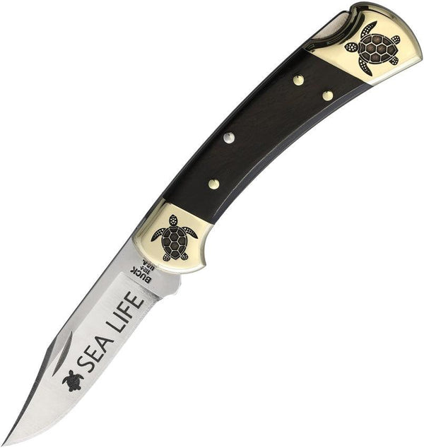 Yellowhorse Custom Buck 112 Lockback Ebony Wood Tortoise Artwork Clip Point 420HC - Knives.mx